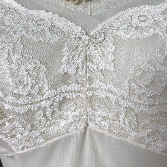 Vintage 60s Perlon Creamy White Nylon Lacy Retro Pinup Full Slip Dress Size S/M - Picture 5 of 15